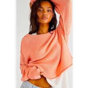 Free People Oversized Knit Boxy Peach Pullover Sweater Women's Size L